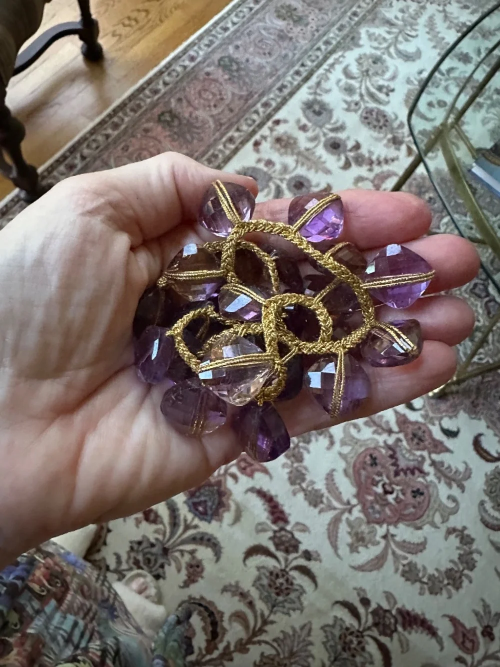 vintage Amertrine  vintage large faceted necklace purple golden highlights